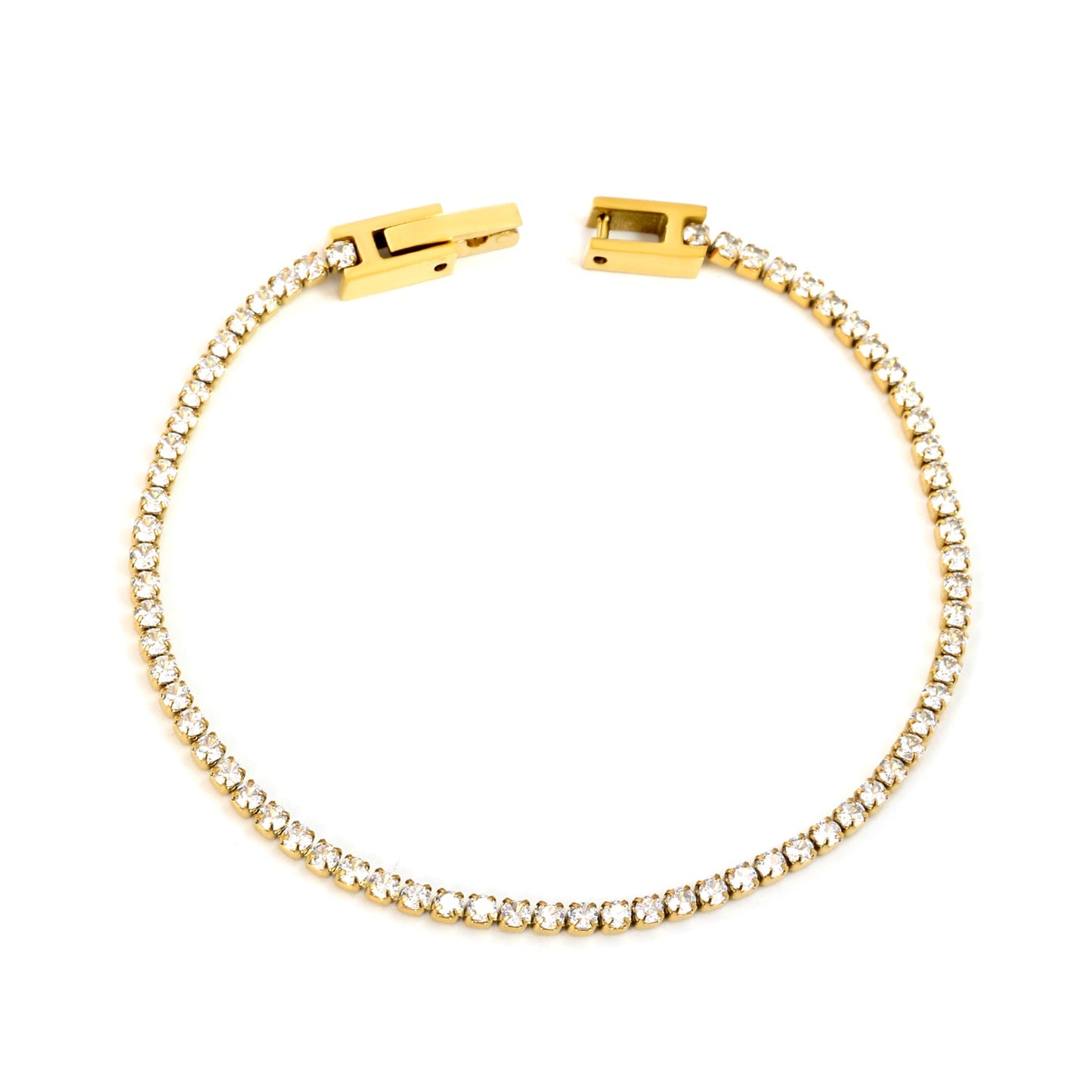 2mm/3mm round purple/pink/mixed/black crystal/white zirconium clasp bracelet 17cm steel/gold color