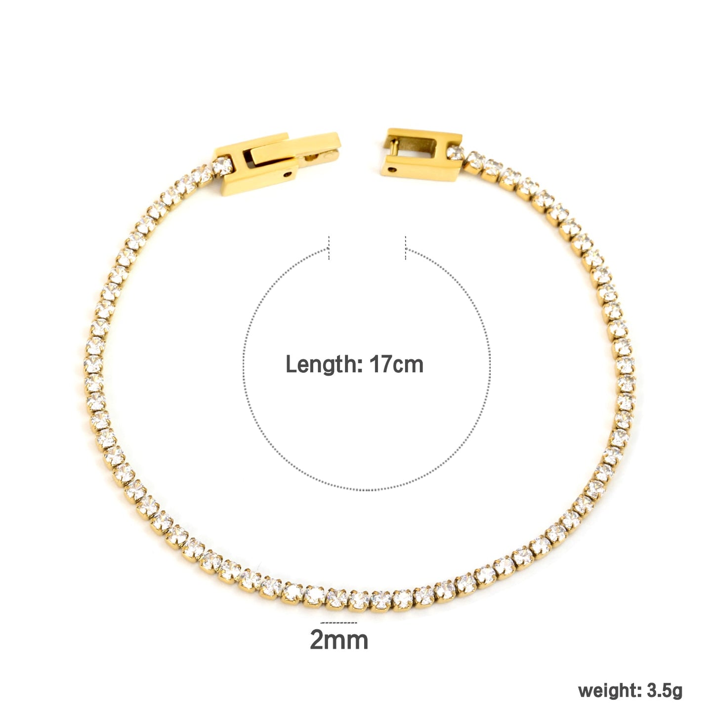 2mm/3mm round purple/pink/mixed/black crystal/white zirconium clasp bracelet 17cm steel/gold color