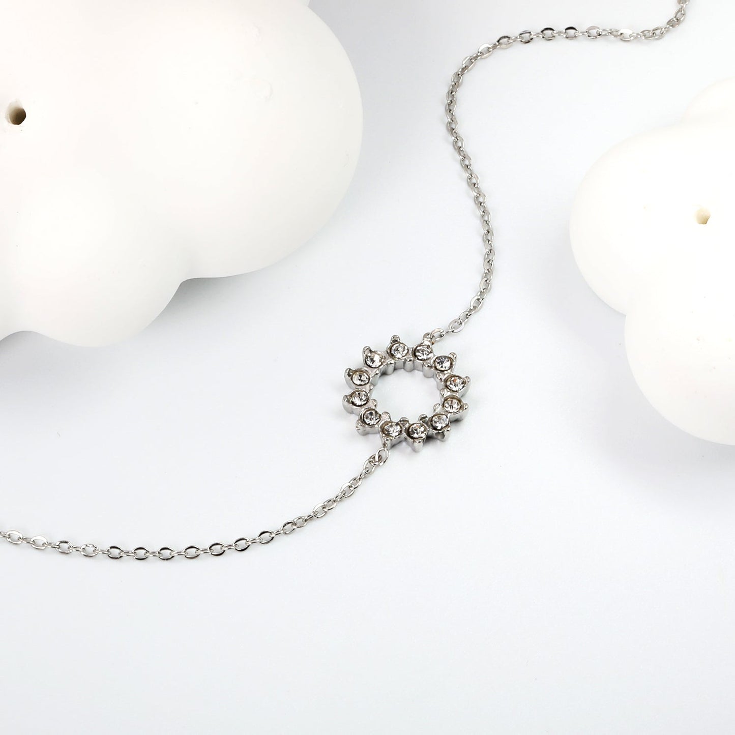 12mm Round Sticky White Zirconia Ring Accessories Bracelet 17+3cm+6mm Round End Plate Steel/Golden