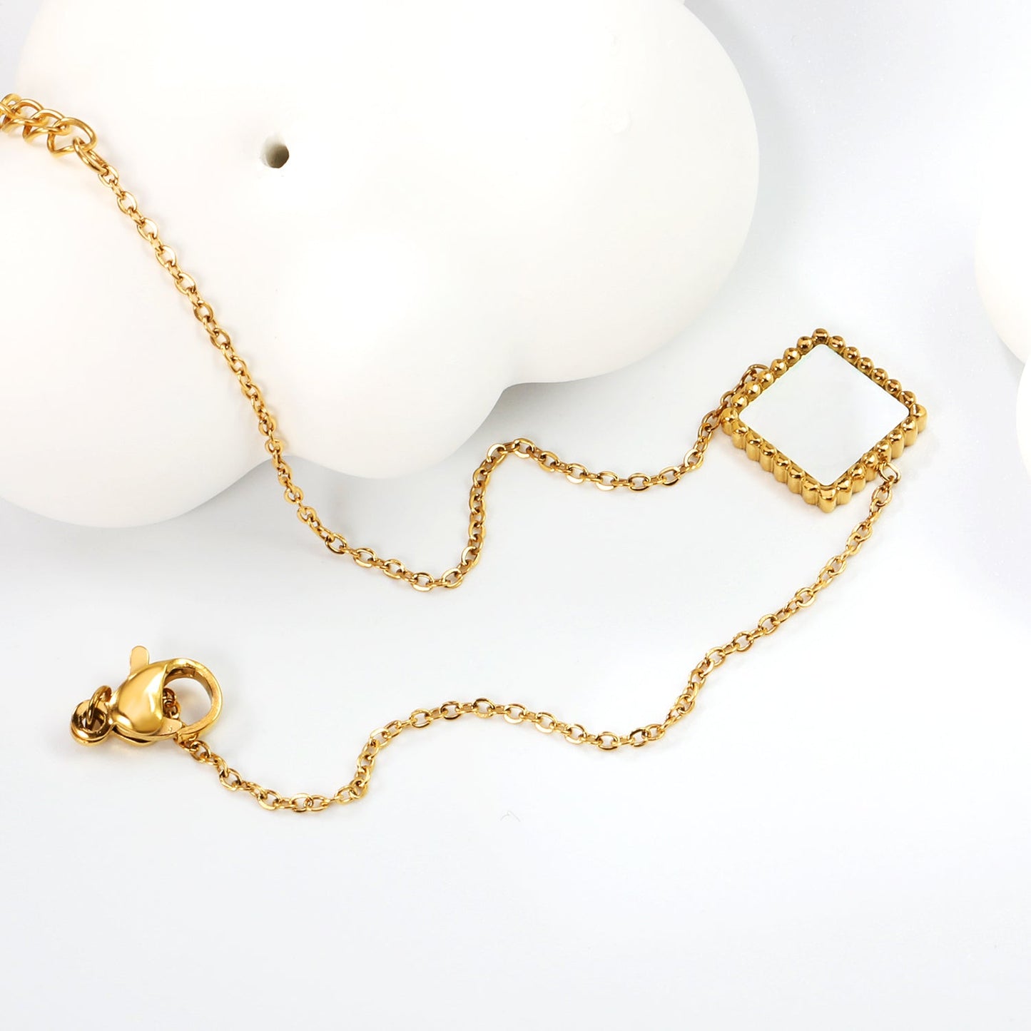 10.6mm Bead Edge Square Sticky White Shell Bracelet 17+3cm+6mm Round Tail Plaque Gold Color