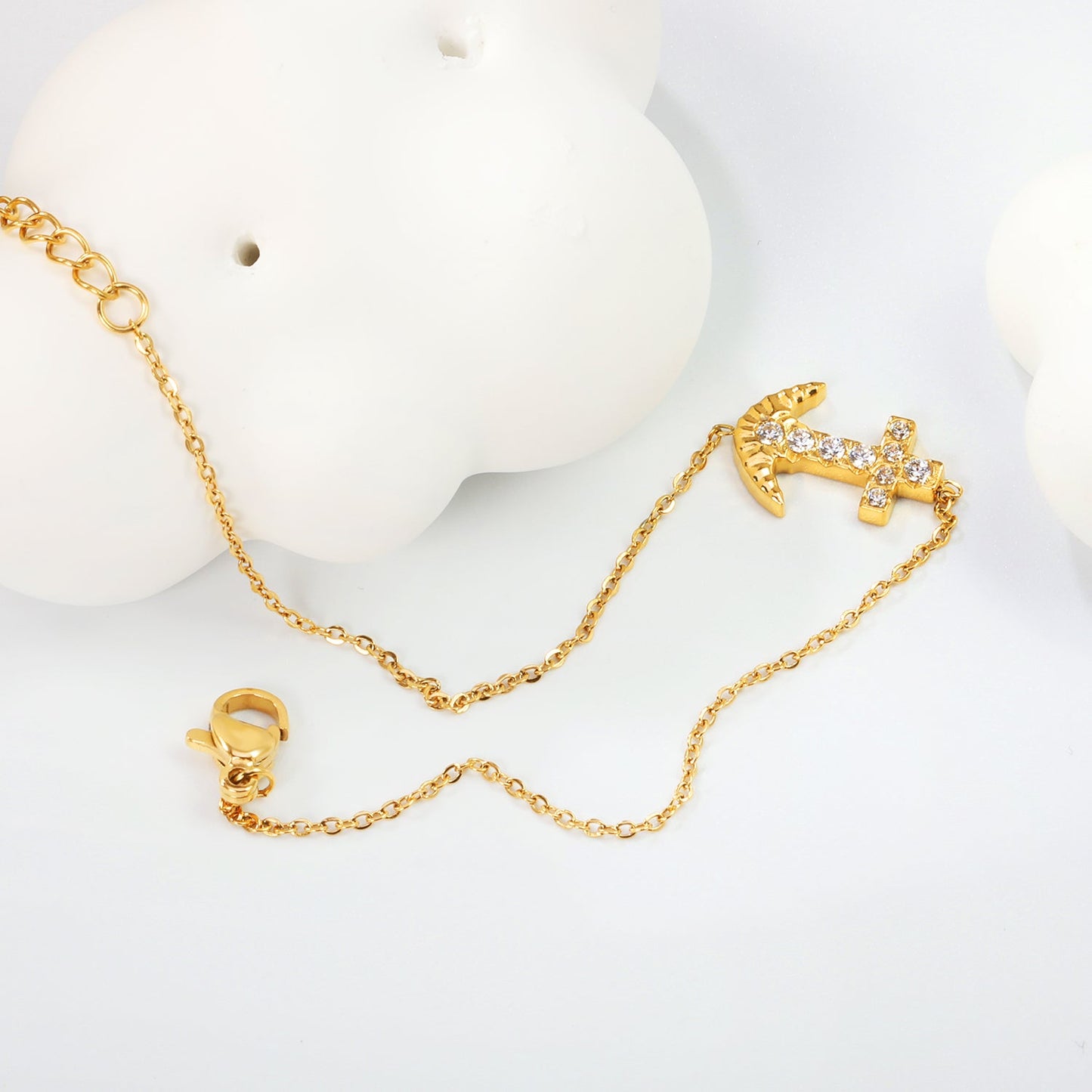 11*15.4mm Anchor CNC White Zirconium Accessories Bracelet 17+3cm+6mm Round End Plaque Gold Color