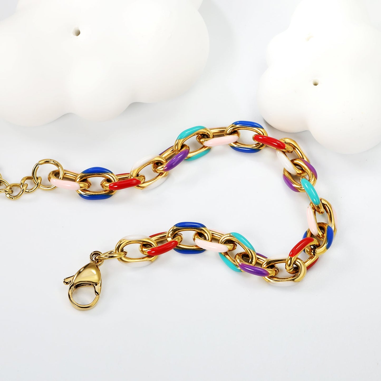 Thick 2*W7.7*H11mm Mixed Color Drops Accessories Buckle Bracelet 17+3+6mm Round Tail Plaque Golden