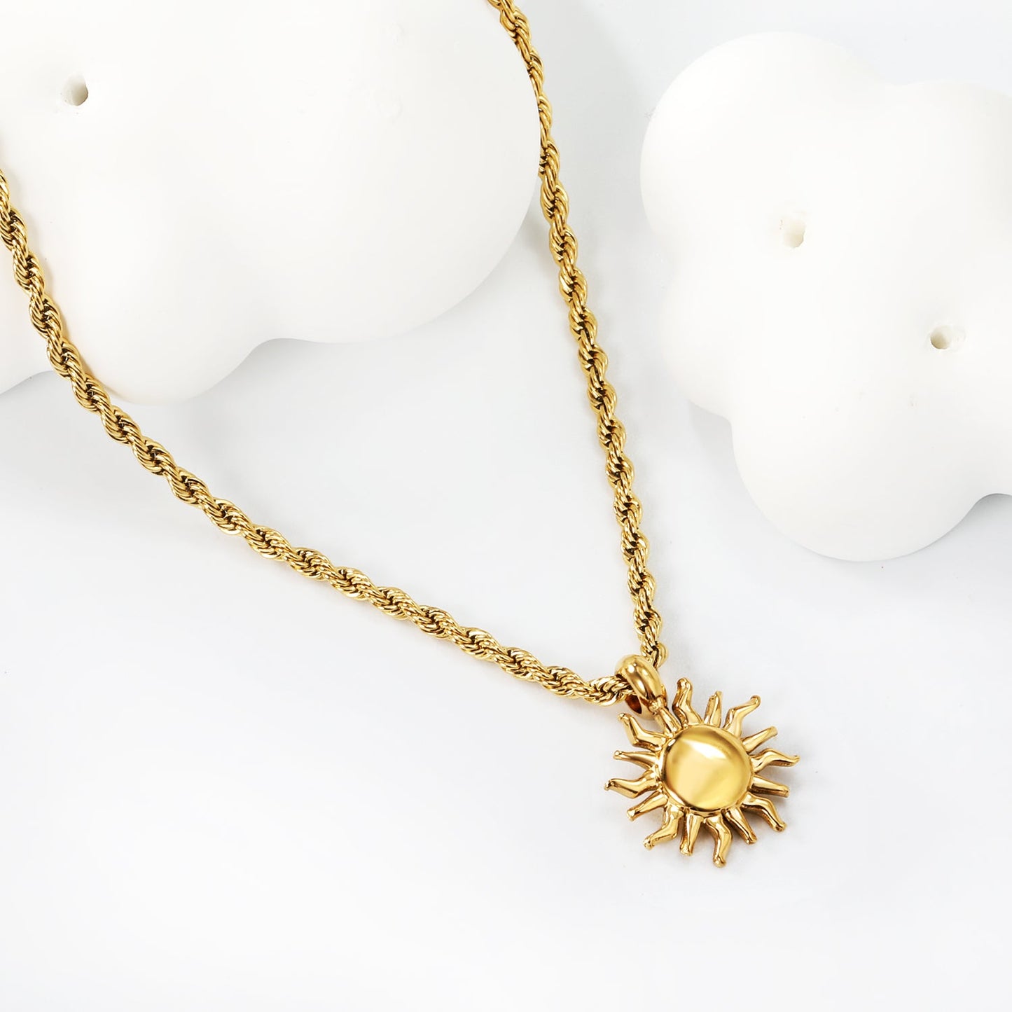 Wholesale 13*16.8mm Sun Pendant Necklace 40+5cm+6mm Round Plaque Gold Color