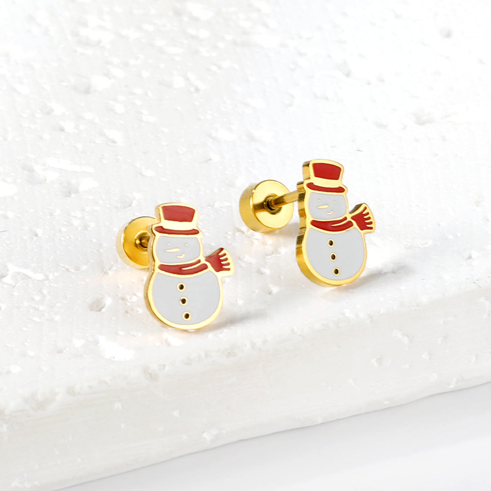 Screw plug snowman mixed color earrings
