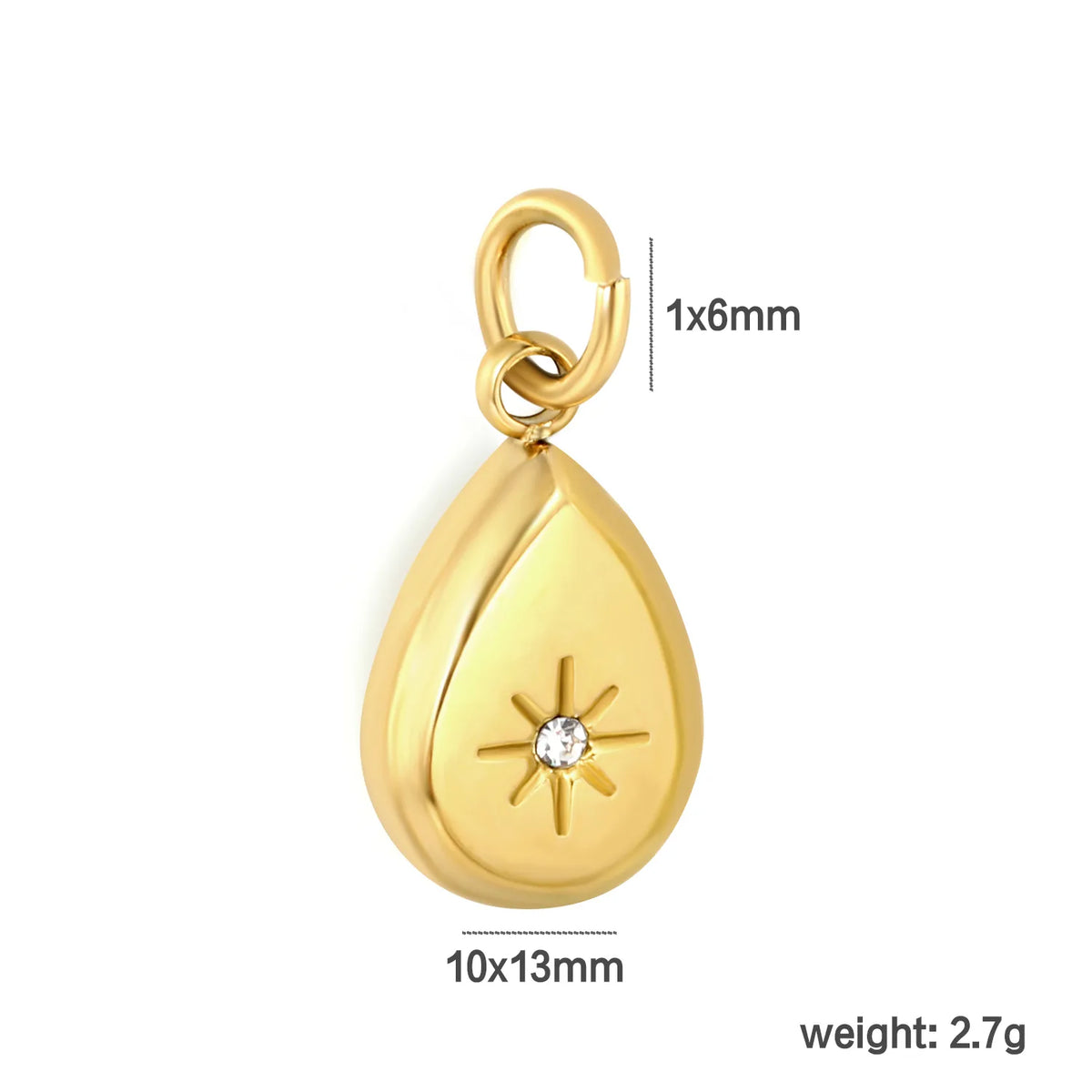Teardrop Starburst Crystal Charm 18K Gold Plated Stainless Steel Pendant