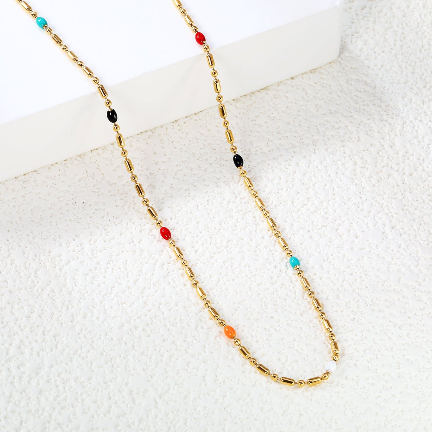 Mixed Color Dots Adhesive Necklace 40+5cm+6mm Round Plaque Golden
