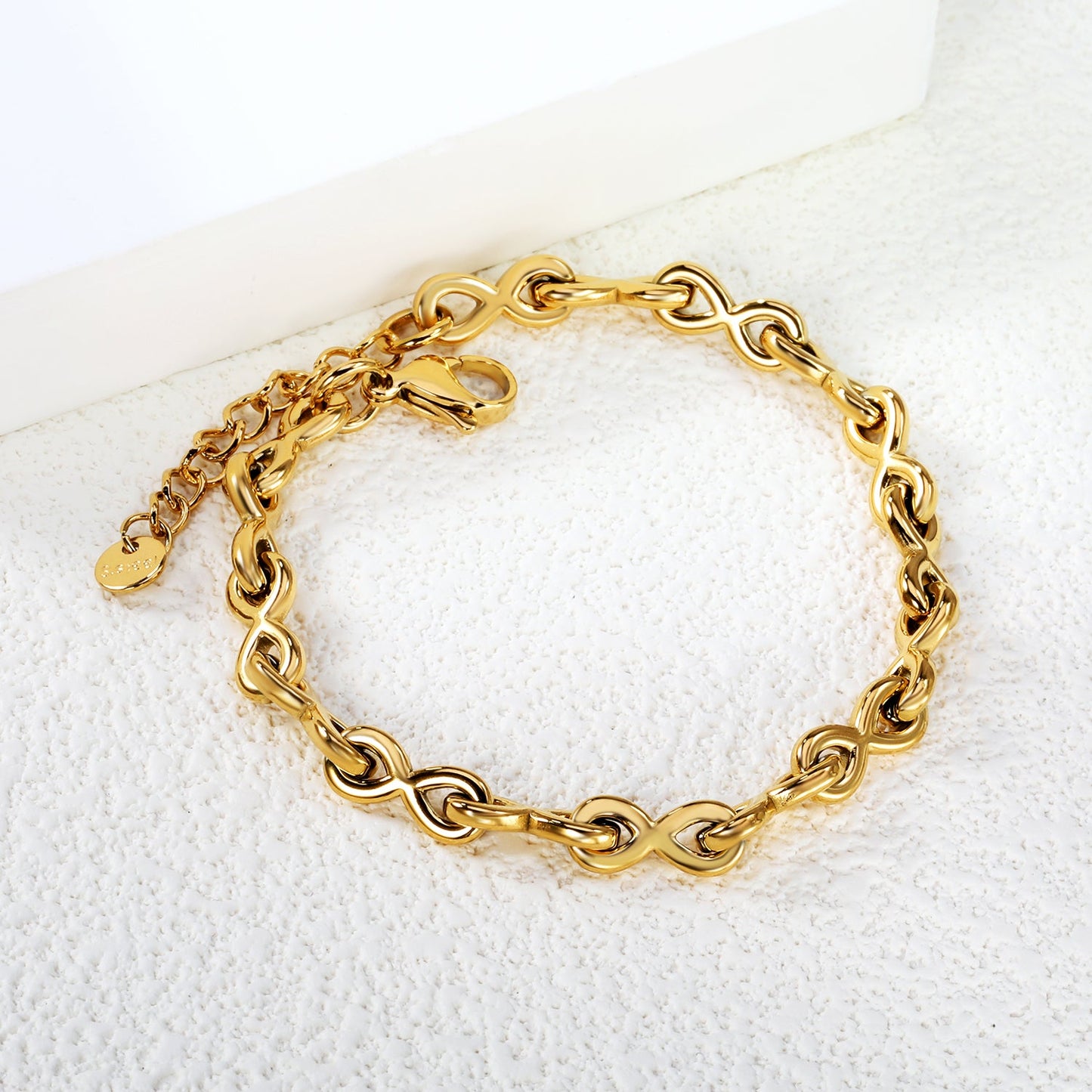 Thick 2*W14*H6mm 8-letter clasp accessory bracelet 17+3+6mm round tail plate Gold color