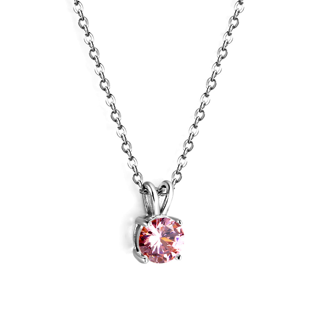 White & Red & Pink & Purple & Green Diamond Round Pendant Necklace 45cm