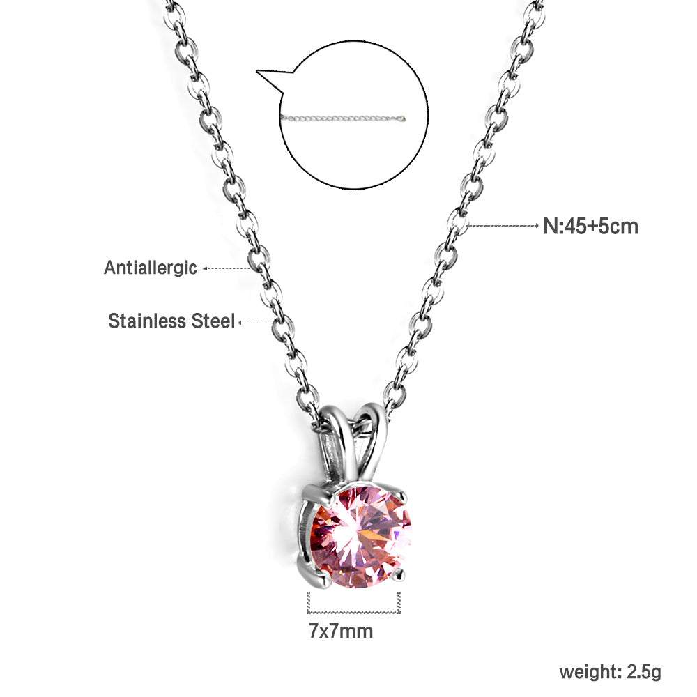 White & Red & Pink & Purple & Green Diamond Round Pendant Necklace 45cm