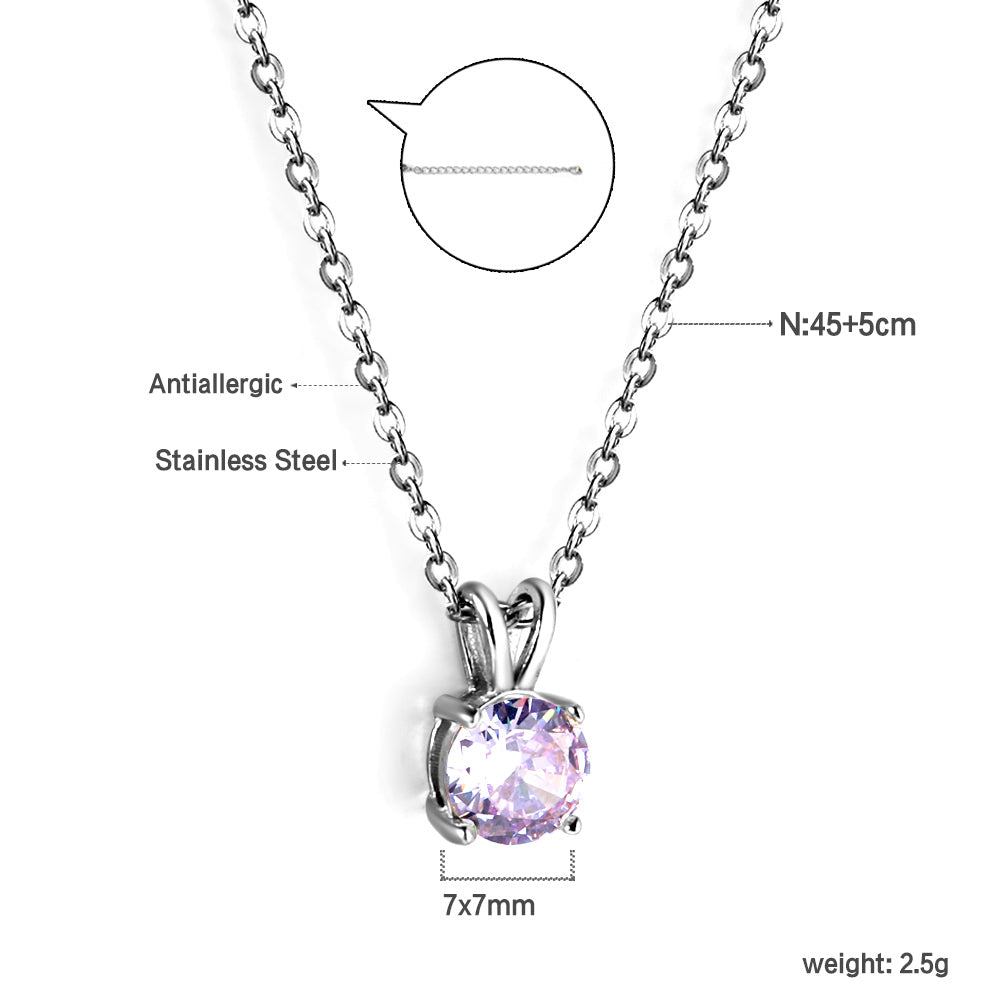 White & Red & Pink & Purple & Green Diamond Round Pendant Necklace 45cm