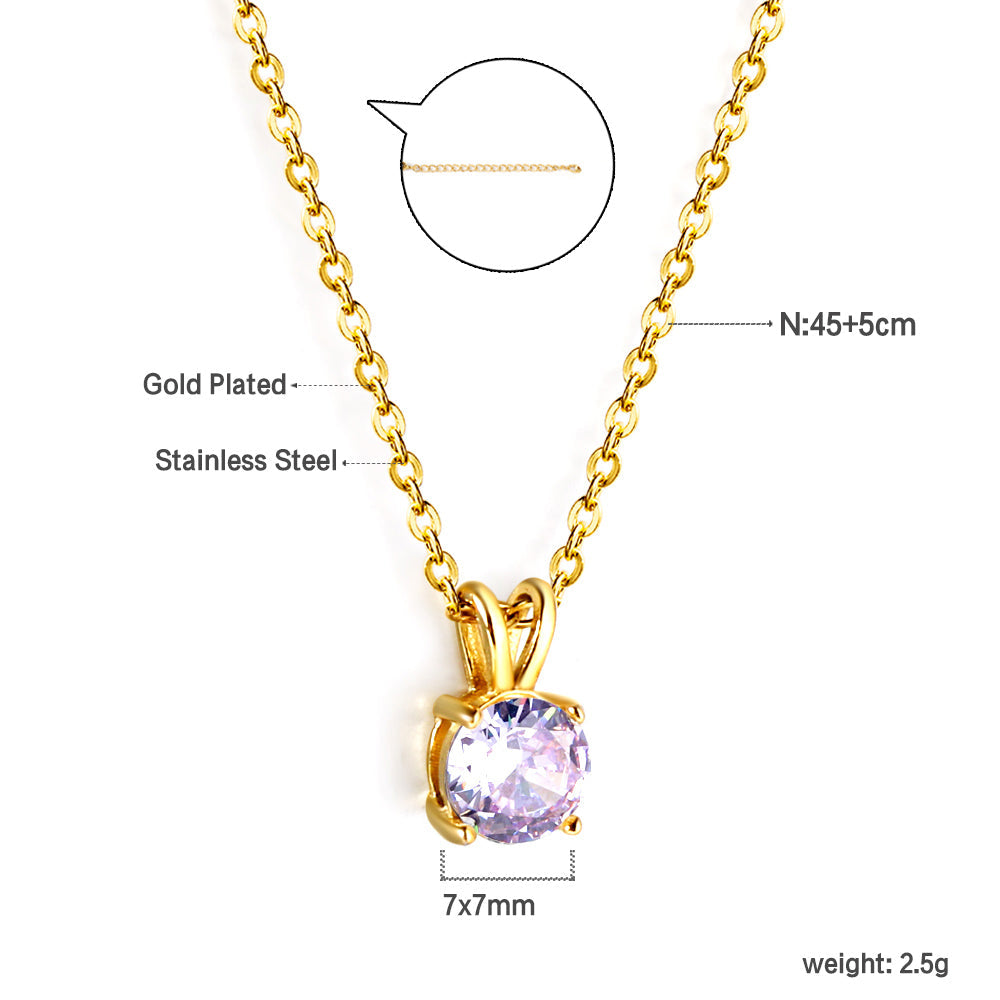 White & Red & Pink & Purple & Green Diamond Round Pendant Necklace 45cm