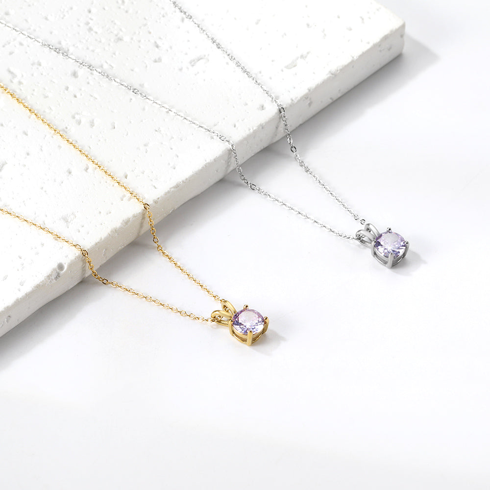 White & Red & Pink & Purple & Green Diamond Round Pendant Necklace 45cm