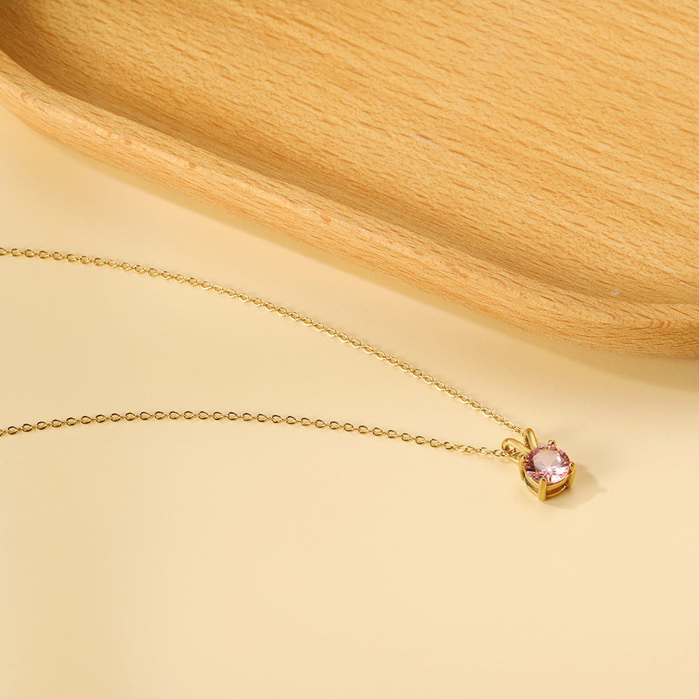 White & Red & Pink & Purple & Green Diamond Round Pendant Necklace 45cm