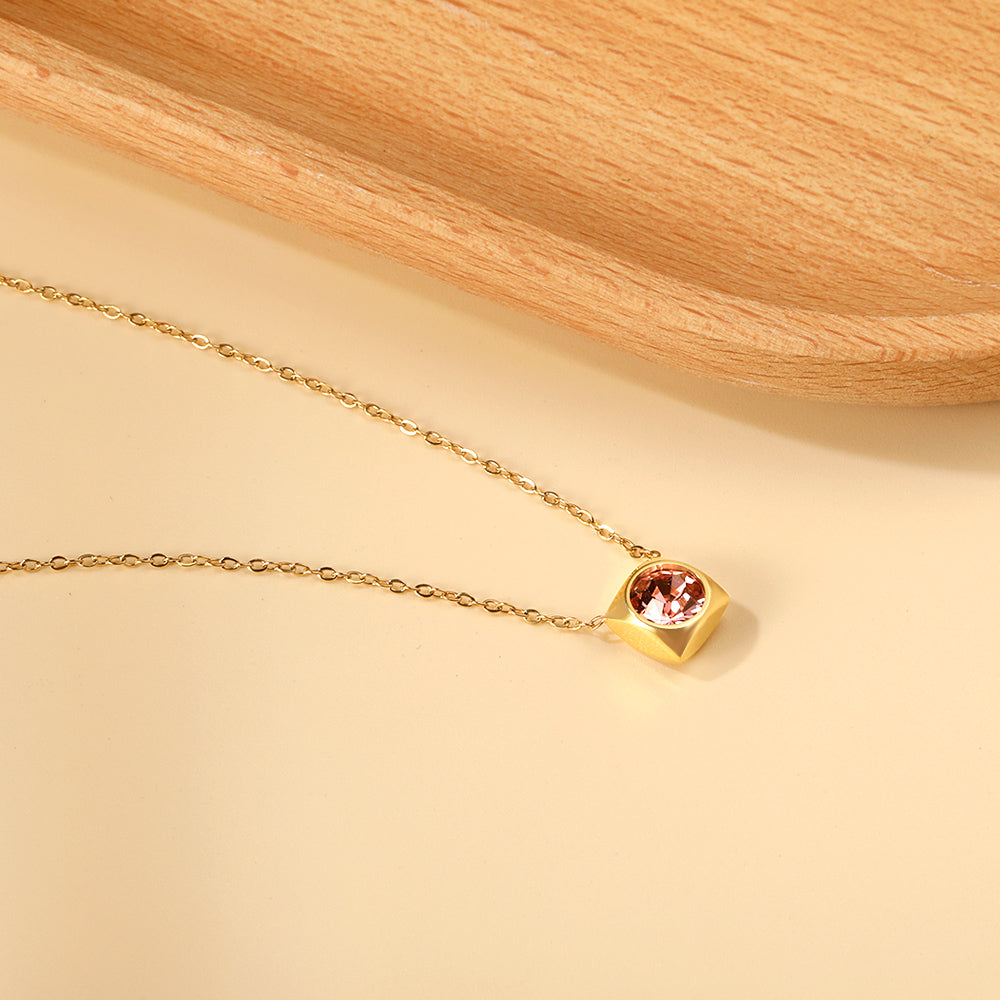 Necklace with 5 colors in square setting 42+5cm