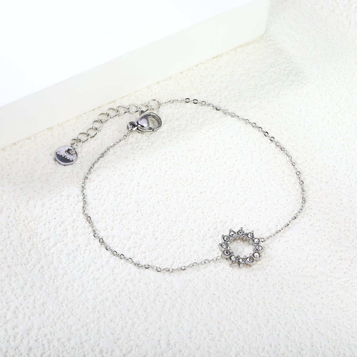 12mm Round Sticky White Zirconia Ring Accessories Bracelet 17+3cm+6mm Round End Plate Steel/Golden