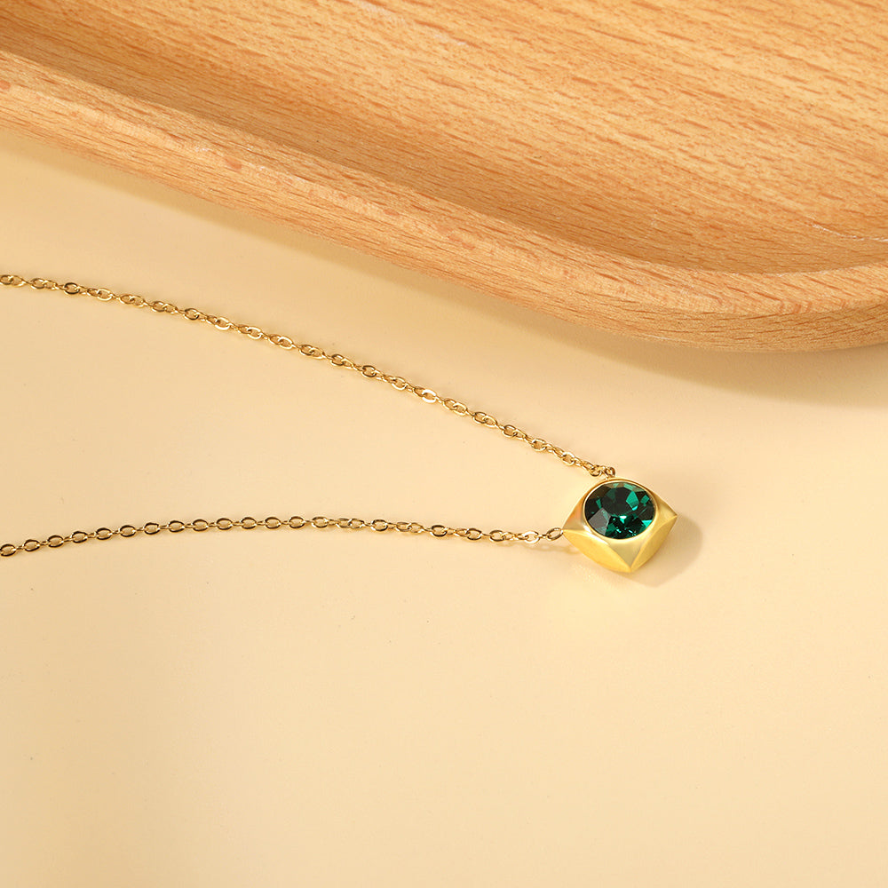 Necklace with 5 colors in square setting 42+5cm