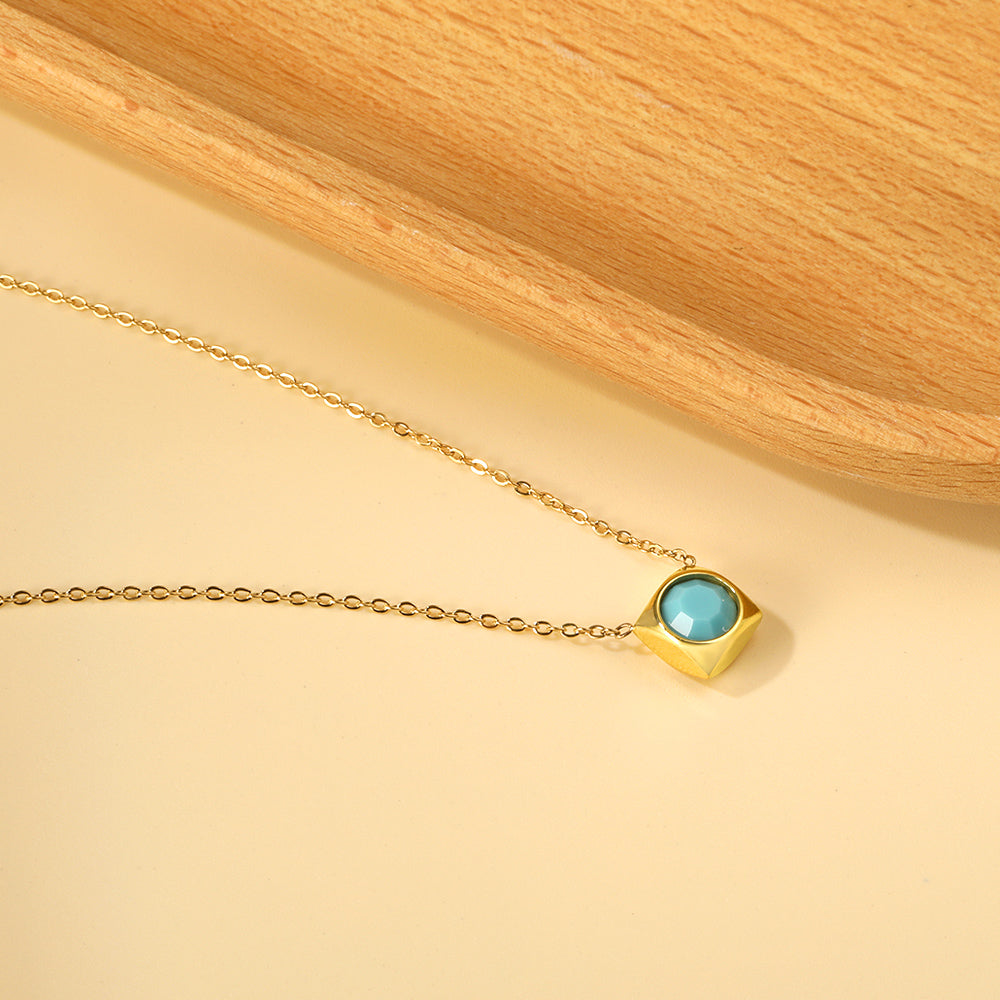 Necklace with 5 colors in square setting 42+5cm
