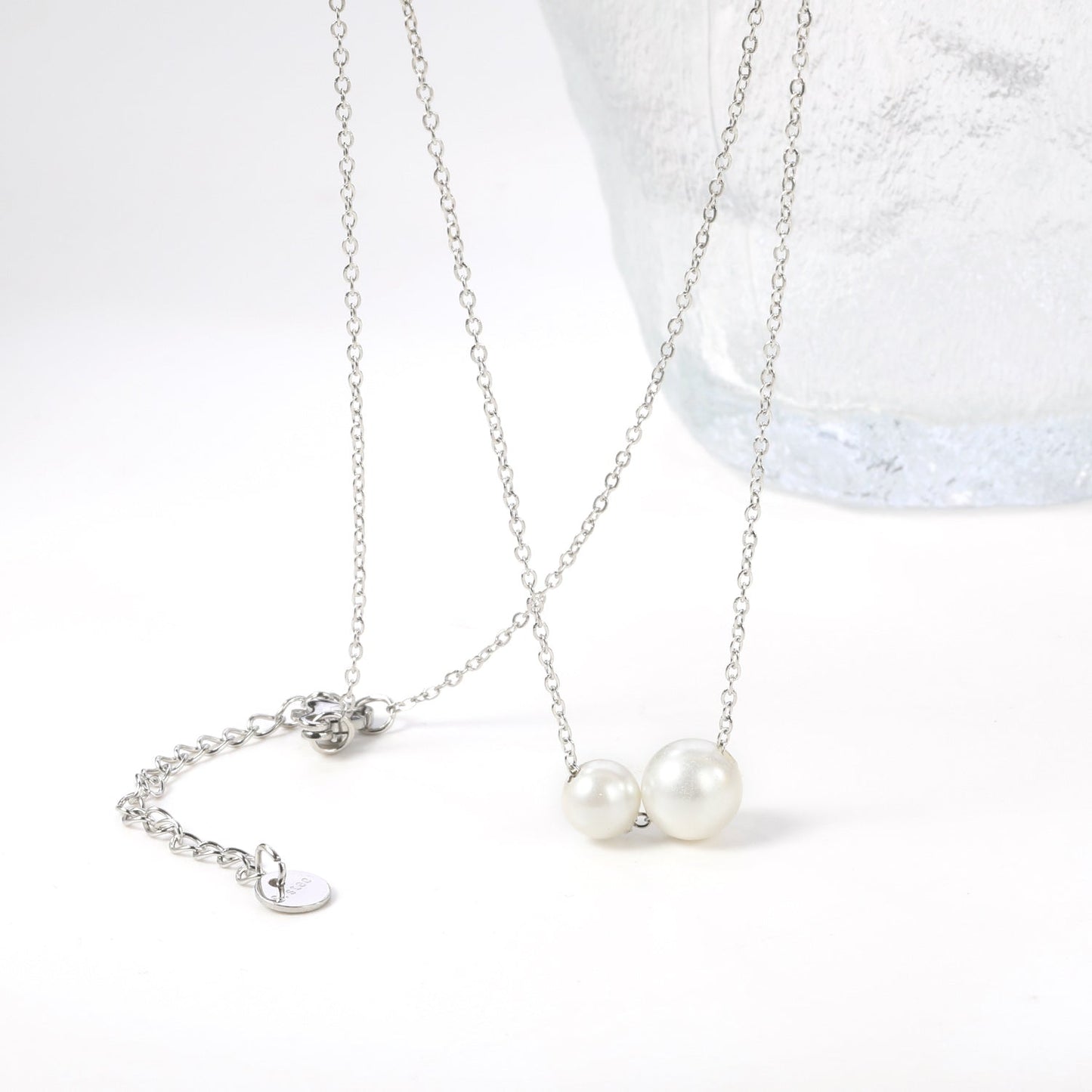 2 large and small white pearls 6.4+8mm necklace 44+5cm