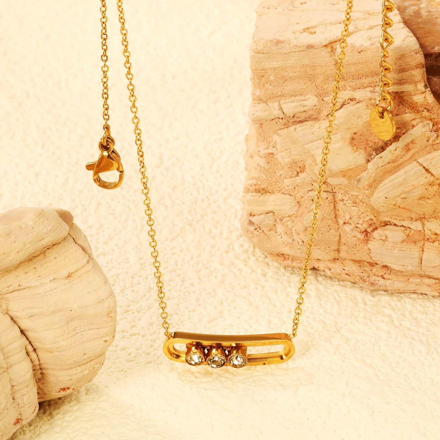 22.8*5.6mm slide U frame+3.5mm round white zirconia pendant necklace 45+5cm+6mm round end tag gold color