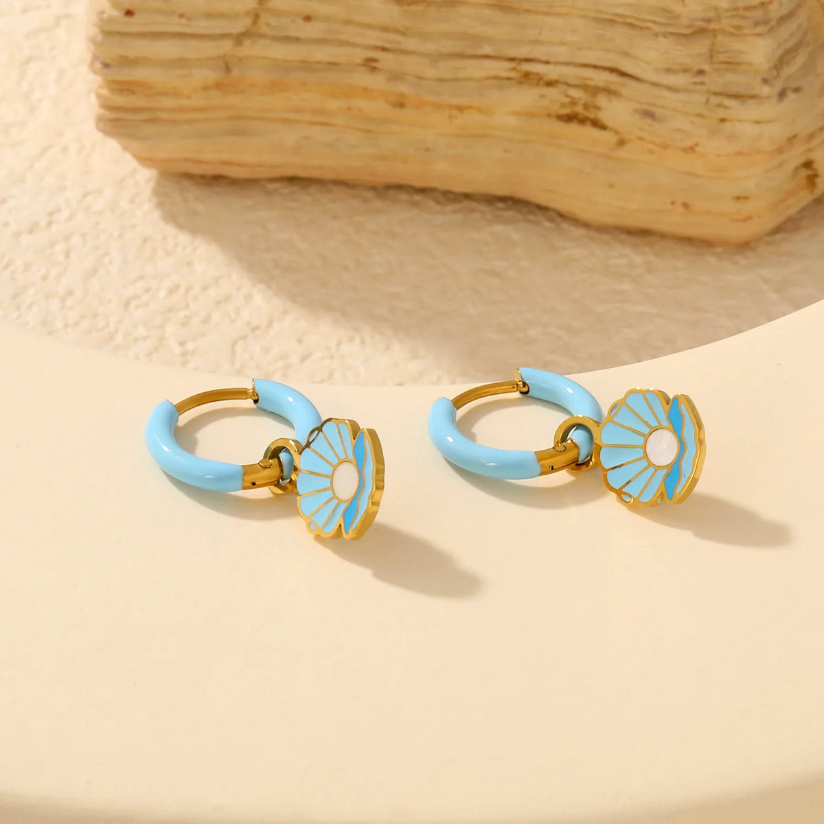 Blue Seashell Drop Huggie Hoop Earrings | MOQ 12 | Summer Beach Earrings Wholesale