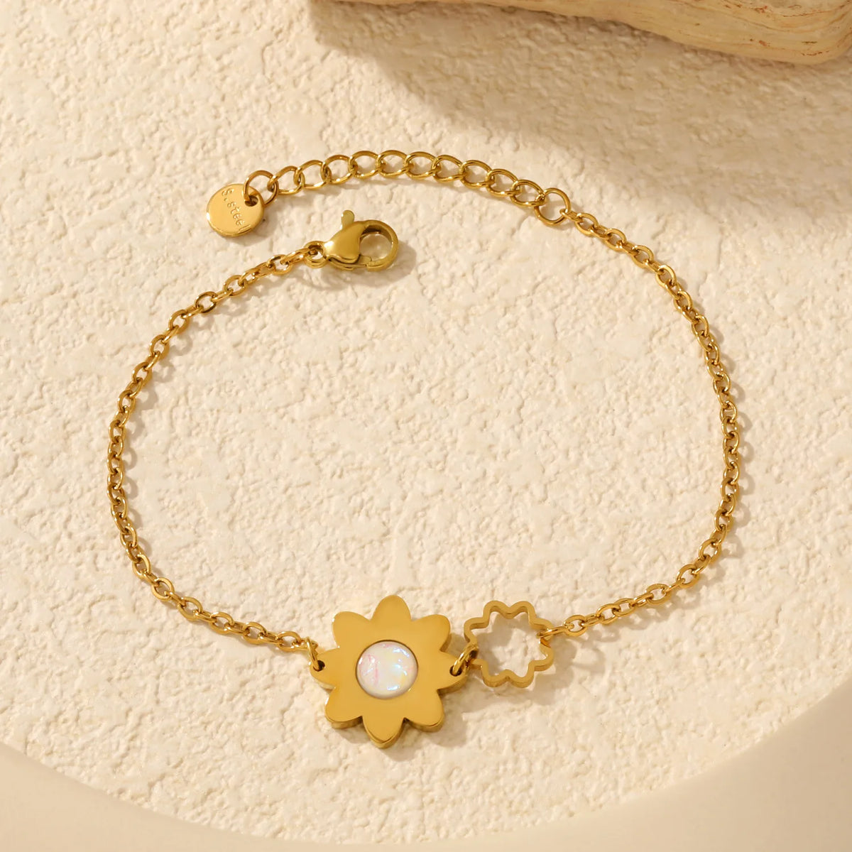 18K Gold Plated Dual Flower Opal Inlay Bracelet Wholesale | MOQ 12