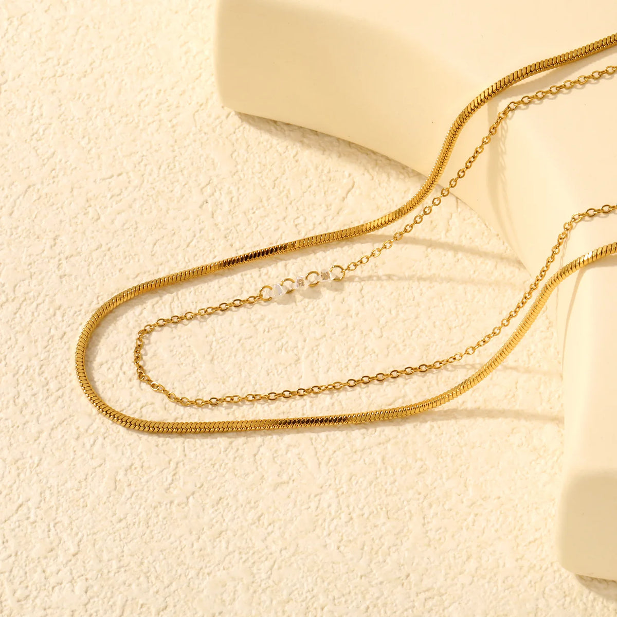 Stackable Double Layer Snake & Crystal Rolo Chain Necklace | Minimalist Layering Necklace MOQ 12