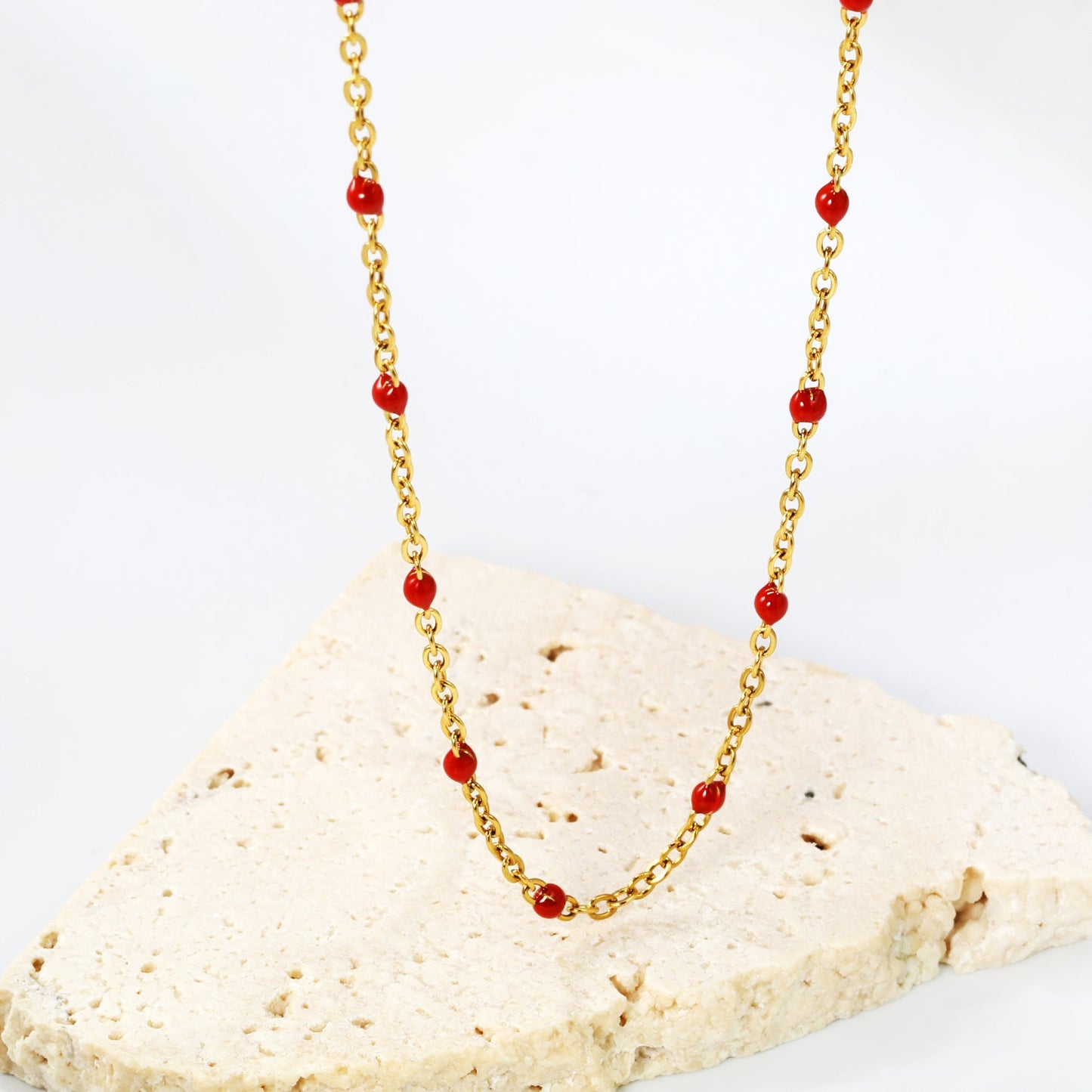White/red/blue/mixed color dot drop glue necklace 0.4 cross chain 40+5cm+6mm round plate Gold color
