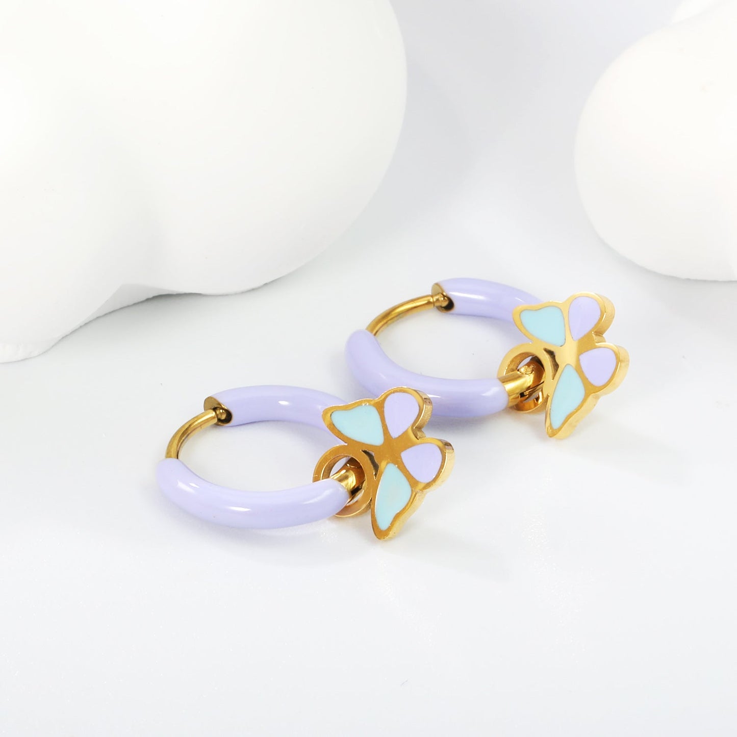 2*10mm circle with purple dripping oil + 9.3*9.5mm butterfly with mixed color dripping oil accessories earrings gold color