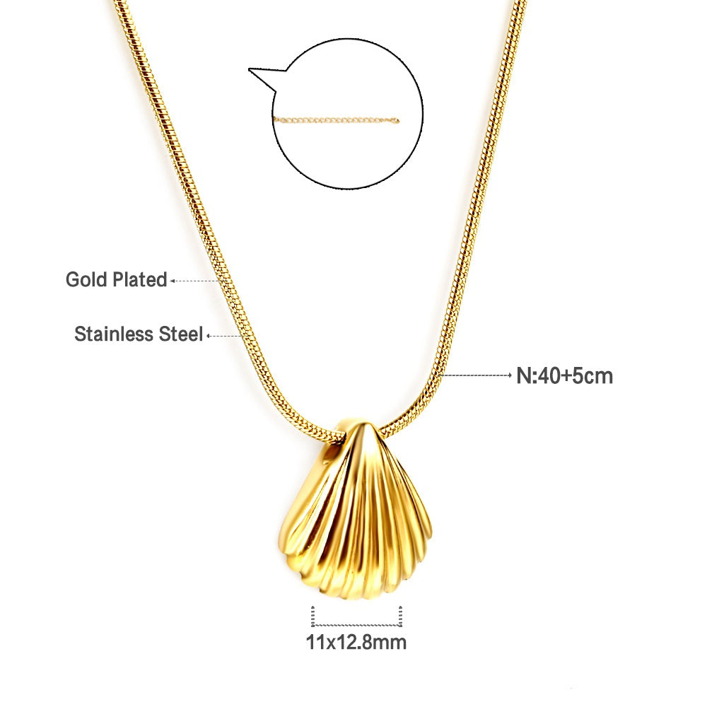 Jewelry 18k Pvd Gold Plated Ocean Shell Conch Moon Heart Star Layered Necklace Summer Chain Pendant Necklace