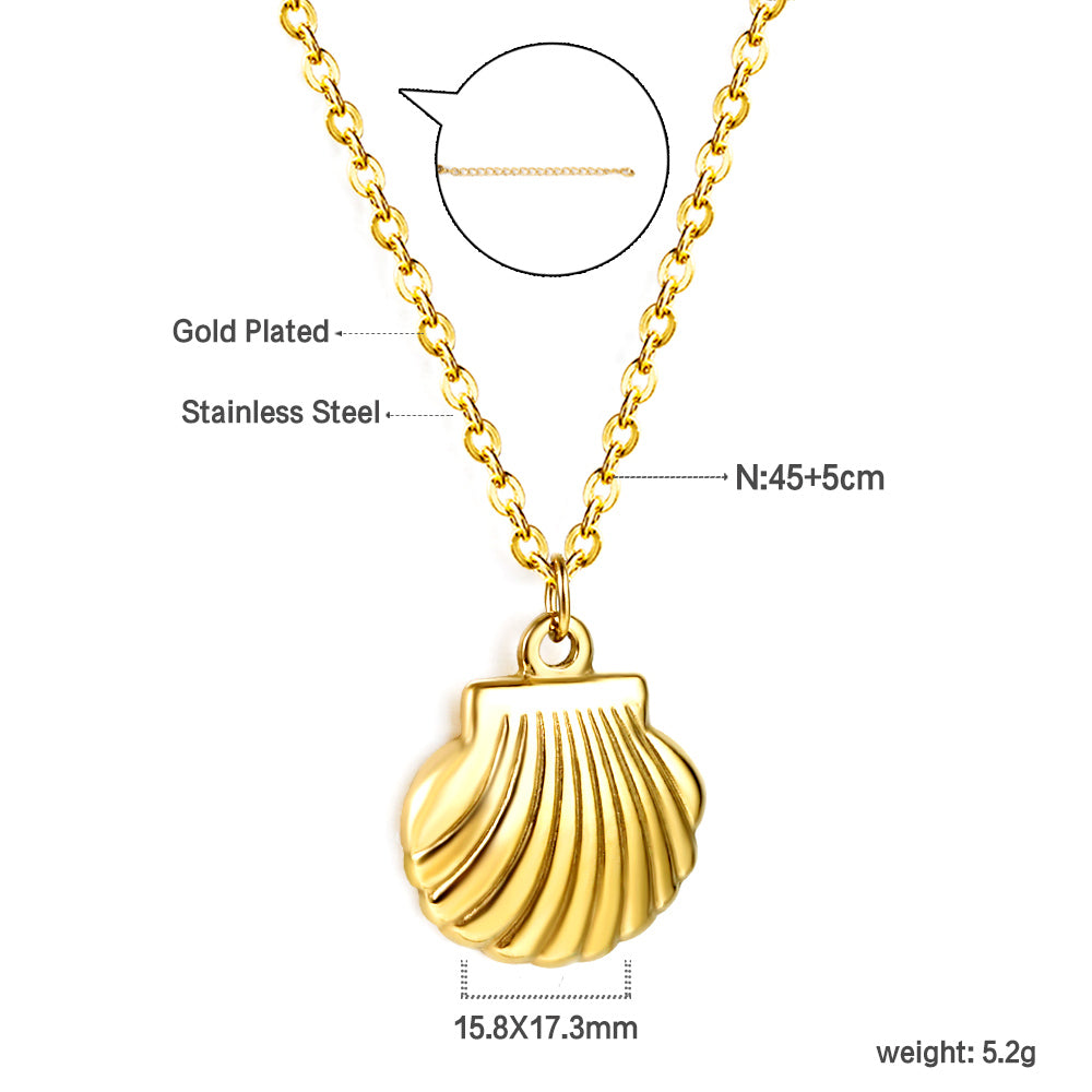 Jewelry 18k Pvd Gold Plated Ocean Shell Conch Moon Heart Star Layered Necklace Summer Chain Pendant Necklace