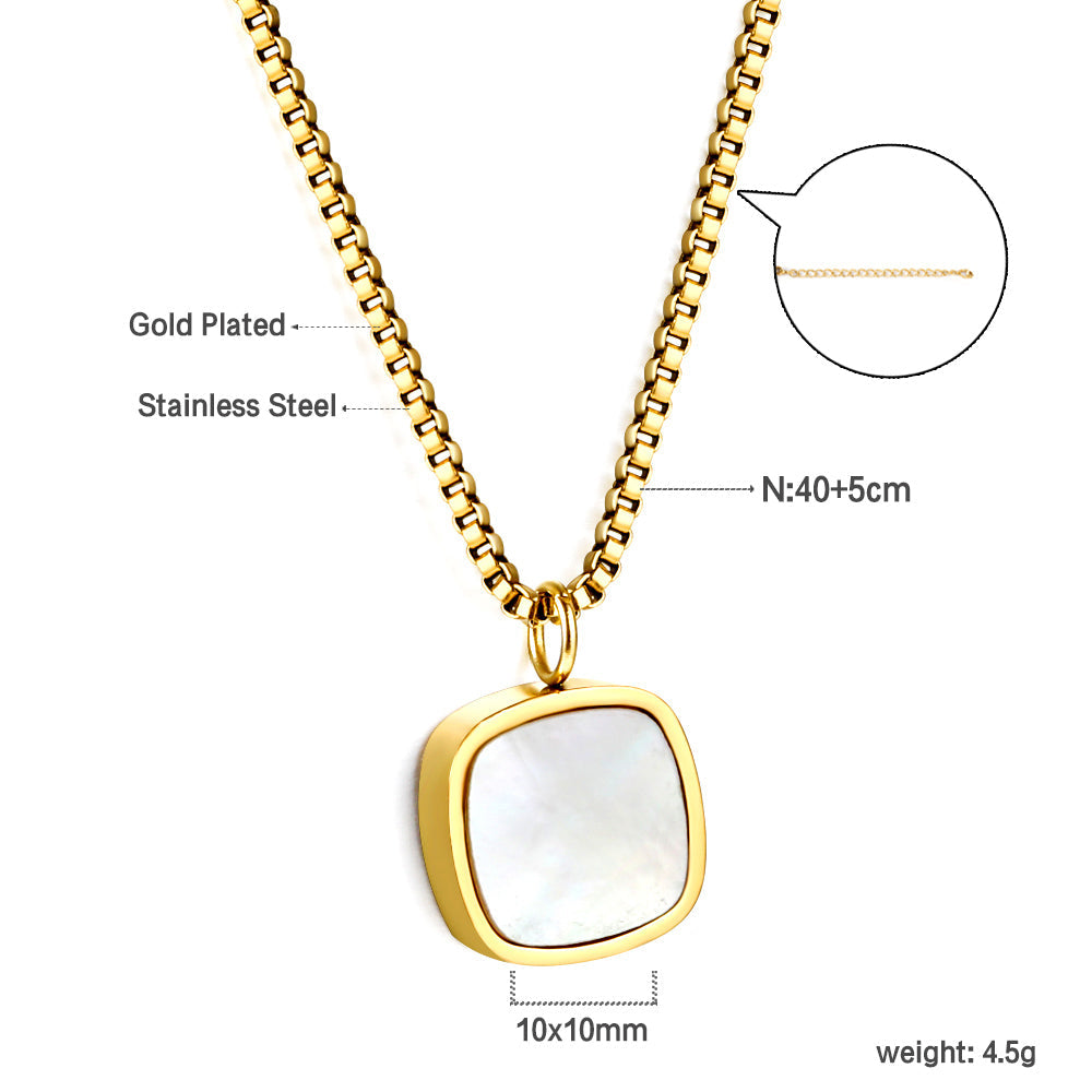 2024 New Year Square Pendant Necklace with White Shell 40+5cm