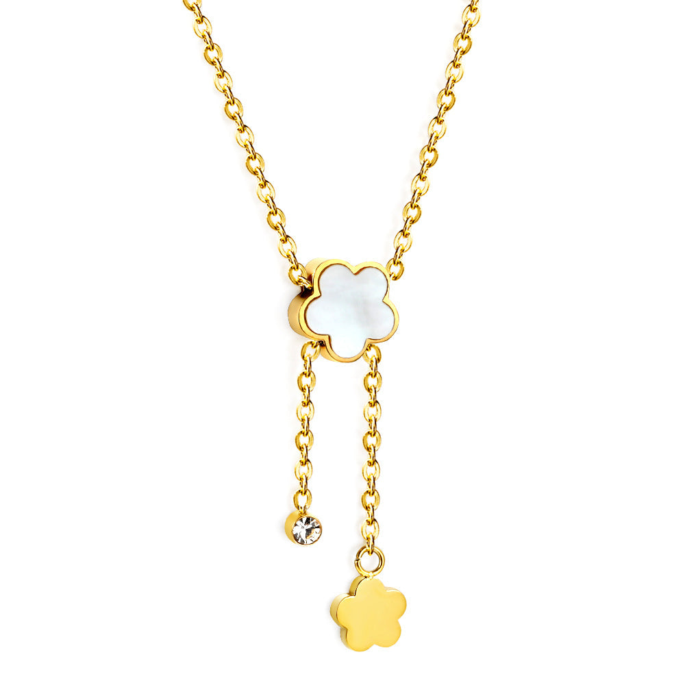 2024 New Year White Shell Peach Blossom + Peach Blossom Accessories with Diamond Pendant Necklace 45+5cm