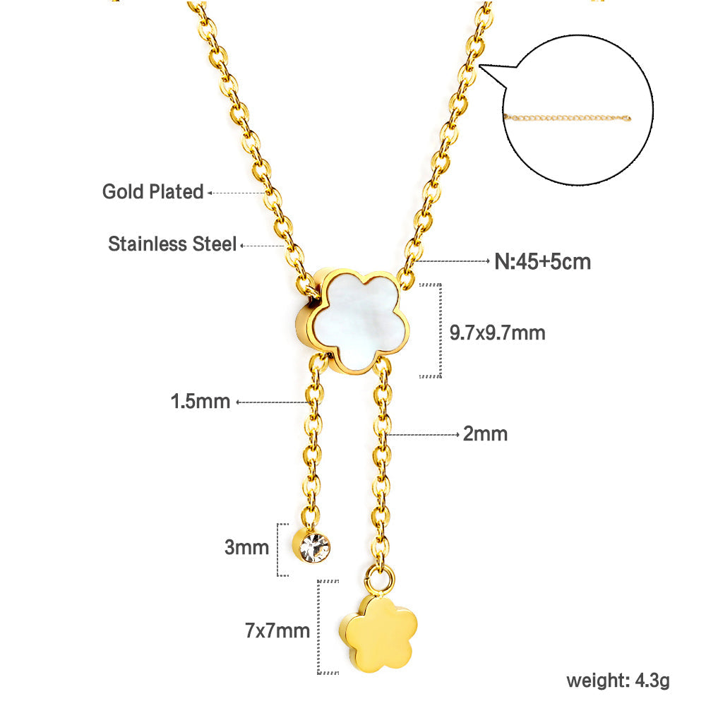 2024 New Year White Shell Peach Blossom + Peach Blossom Accessories with Diamond Pendant Necklace 45+5cm