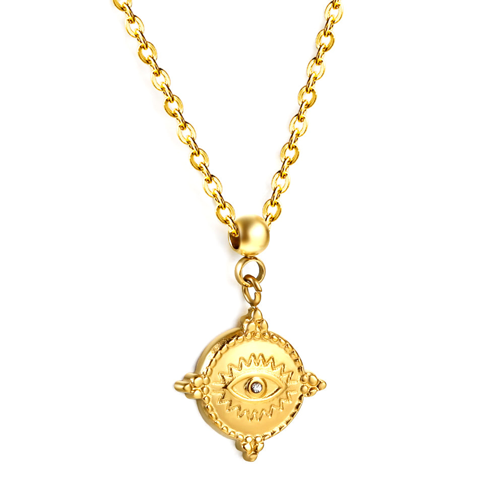 2024 New Year Steel Bead with Round Cake Eye Pattern Pendant Necklace with Diamonds 45+5cm
