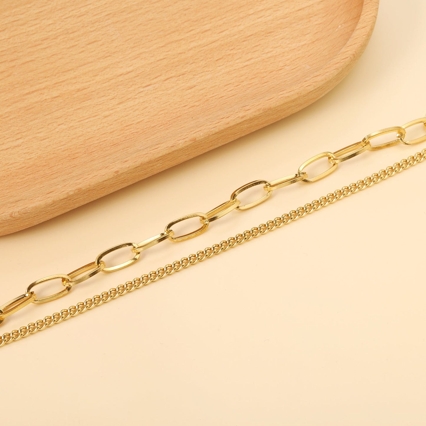Matching Chain Double Chain Bracelet 18+18+5cm Gold Color