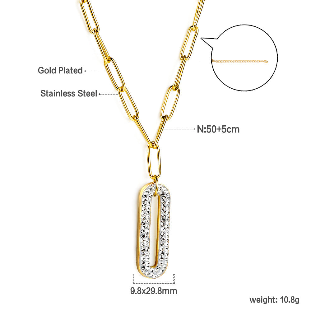 2024 New Year Long circle with white clay diamond pendant necklace 50+5cm