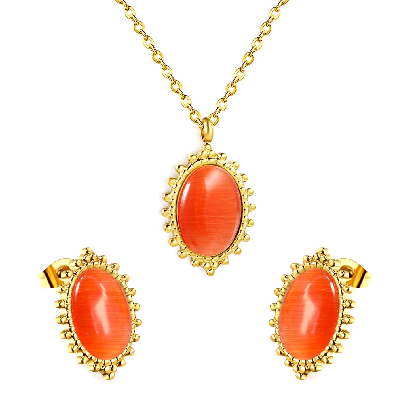14.8*23mm loose bead side oval with red cat's eye stone set