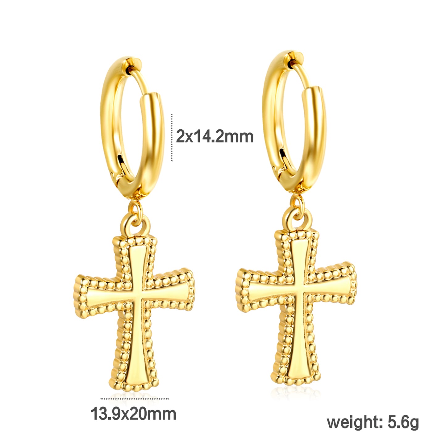 wholesale 18k Gold Plated Stainless Steel 13.9*20mm Cross Drop Earring Jewelry