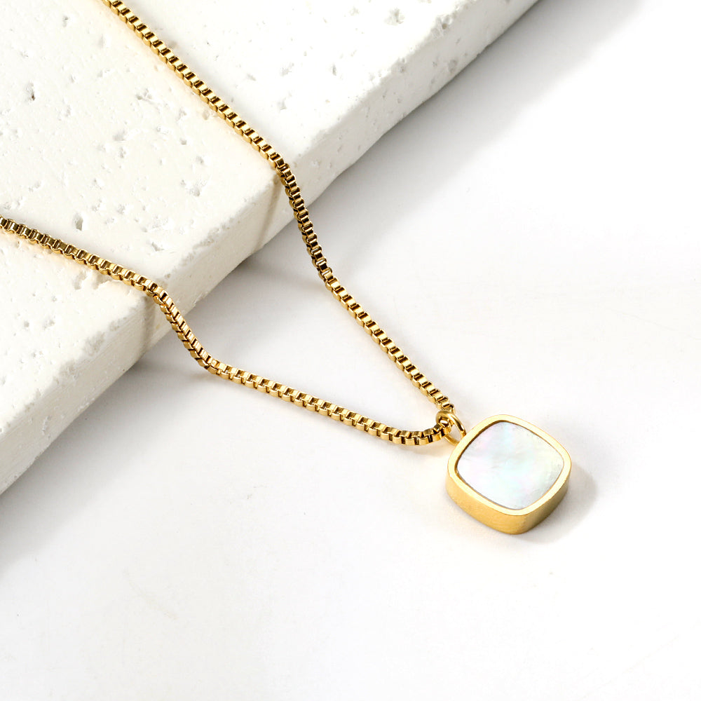 2024 New Year Square Pendant Necklace with White Shell 40+5cm