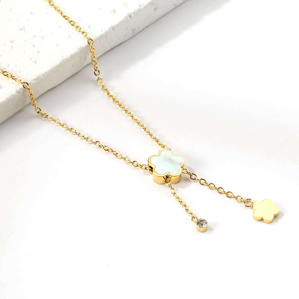 2024 New Year White Shell Peach Blossom + Peach Blossom Accessories with Diamond Pendant Necklace 45+5cm