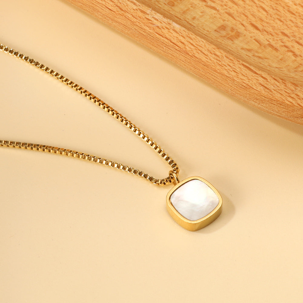 2024 New Year Square Pendant Necklace with White Shell 40+5cm
