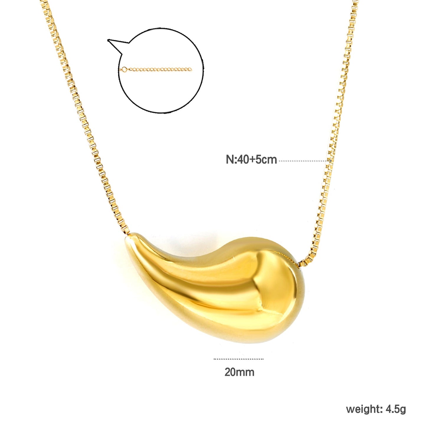 20mm & 25mm Water Drop Oval Pendant Necklace 40+5cm