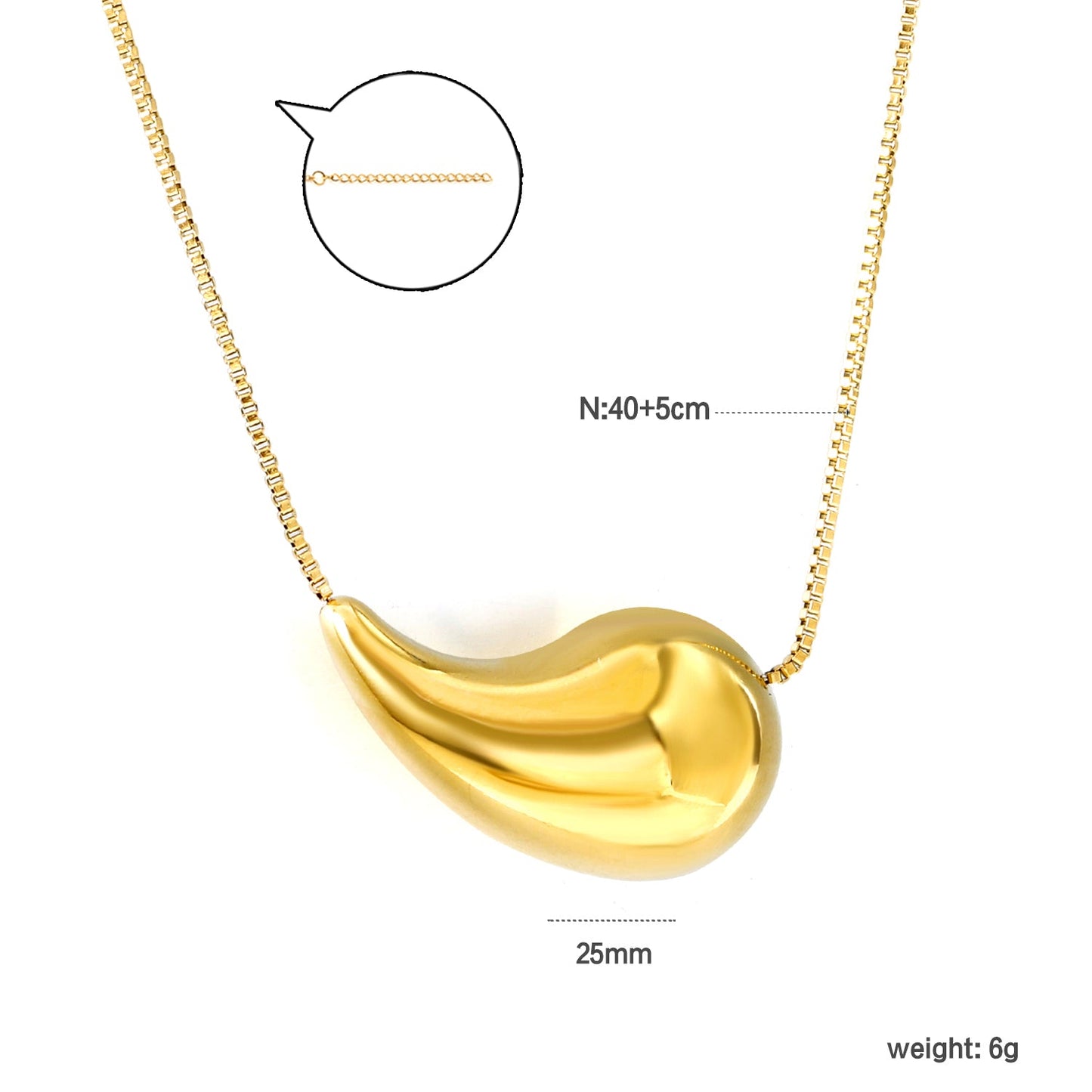 20mm & 25mm Water Drop Oval Pendant Necklace 40+5cm