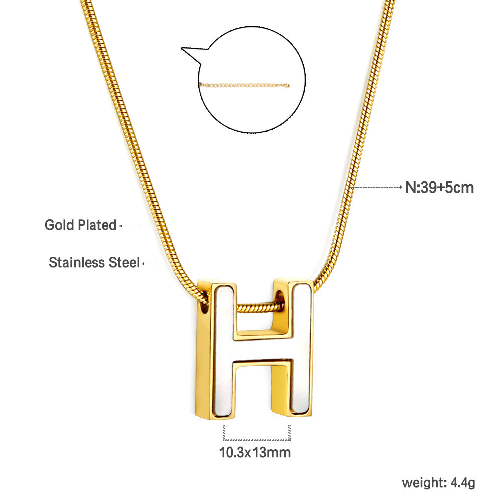 2024 New Year H with White Shell Pendant Necklace 39+5cm
