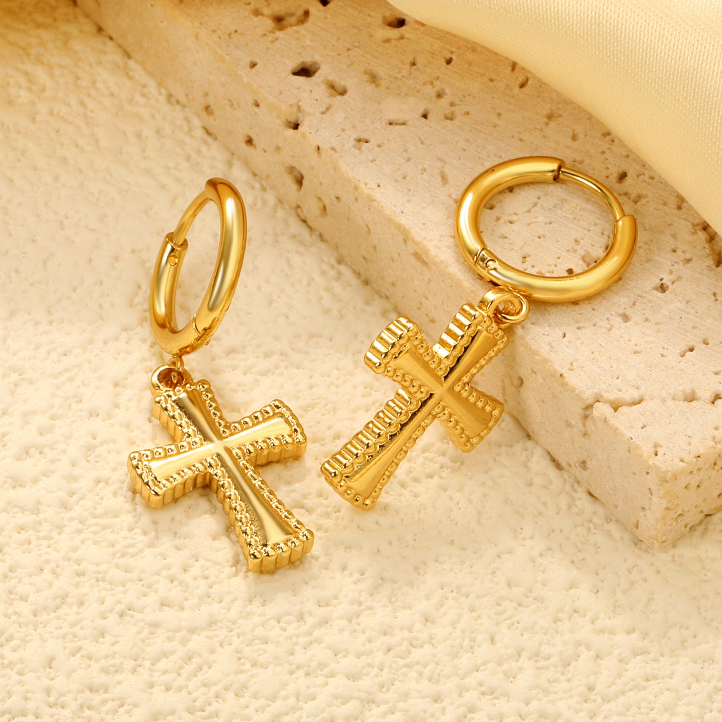 wholesale 18k Gold Plated Stainless Steel 13.9*20mm Cross Drop Earring Jewelry