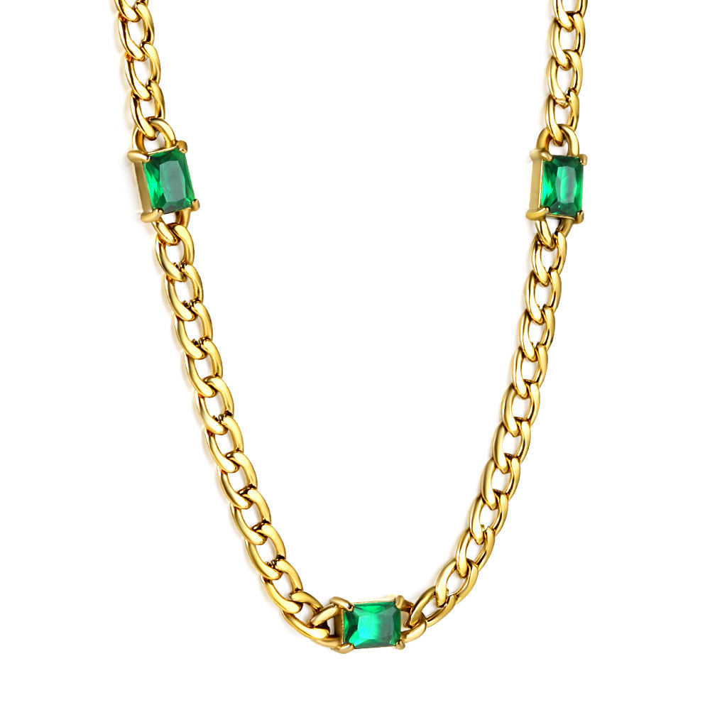 2024 New Year's 3 Rectangular Green Diamonds Pendant Necklace 46+5cm