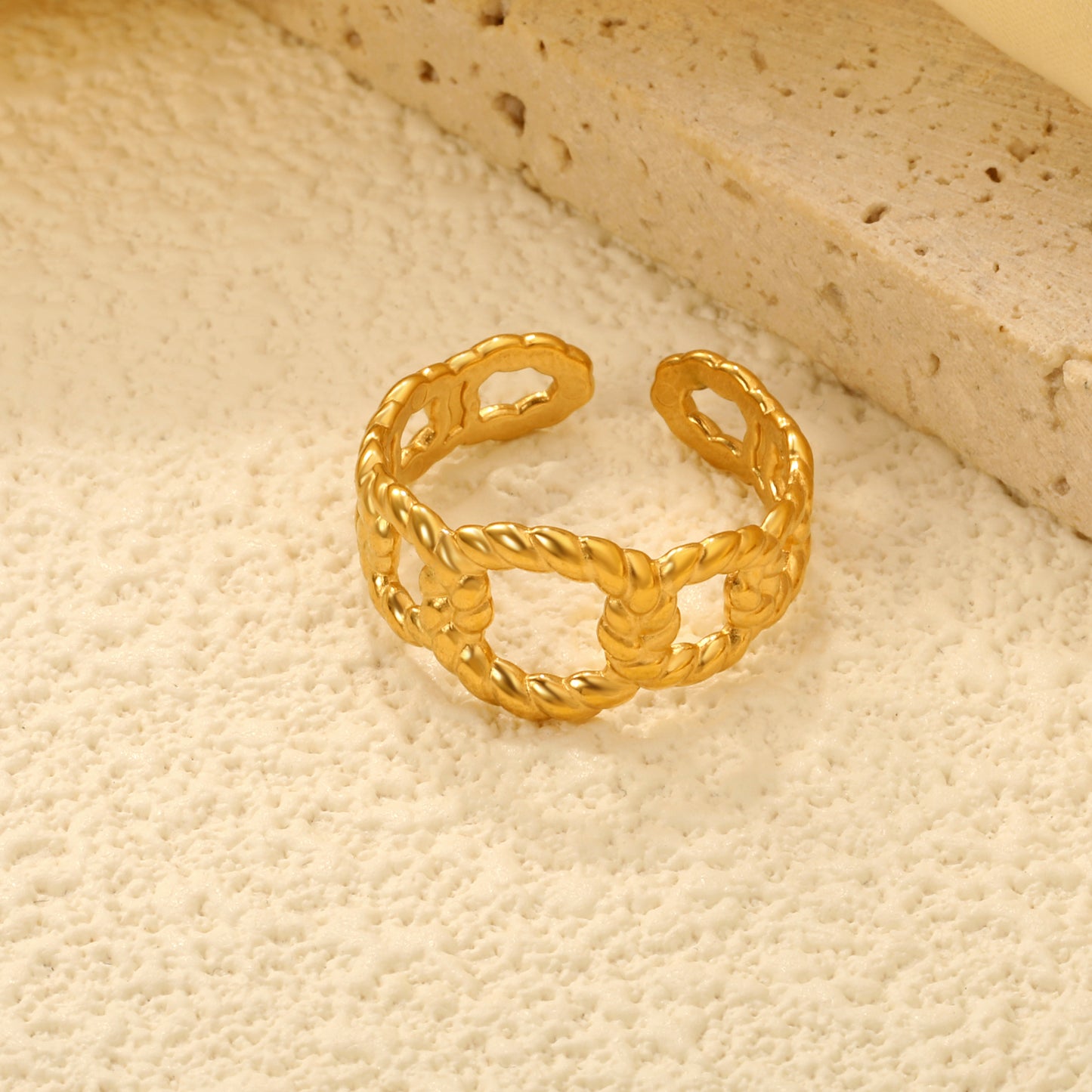 Stainless Steel 18k Gold Plated Adjustable Finger 10.4mm Rings Twisted Link Chain Open gift