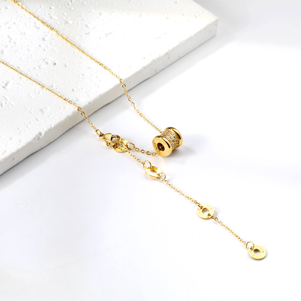 2024 New Year's 4 Circles & 1 Cylinder Accessory Pendant with Diamond Necklace 50cm