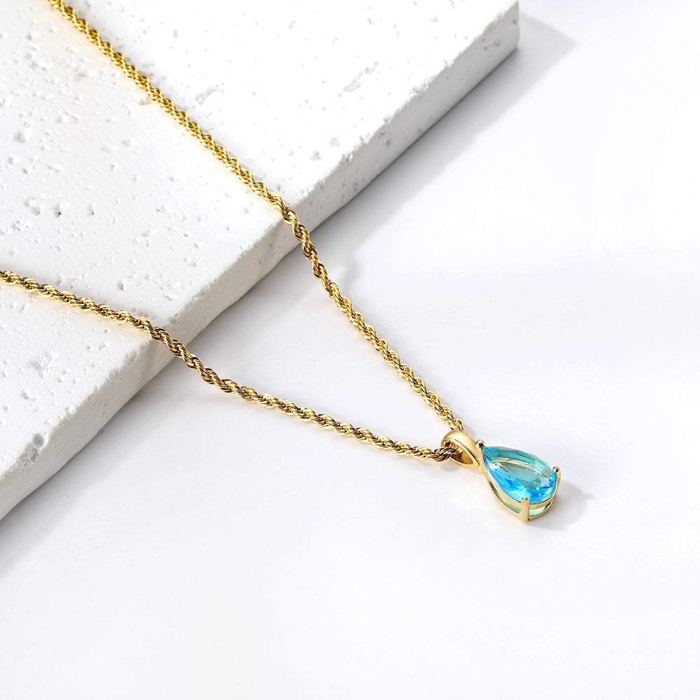 Pink & Blue & Aquamarine & Lake Blue & Yellow Teardrop Diamond Pendant Necklace 40+5cm