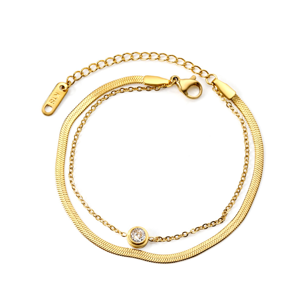 Wholesale Round white diamond accessories + double chain bracelet 16+5cm gold